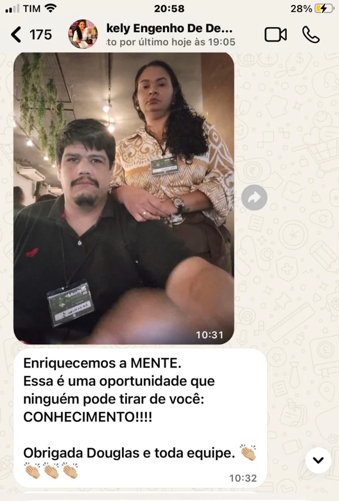 Depoimento real de participante da edição anterior, enviado por WhatsApp